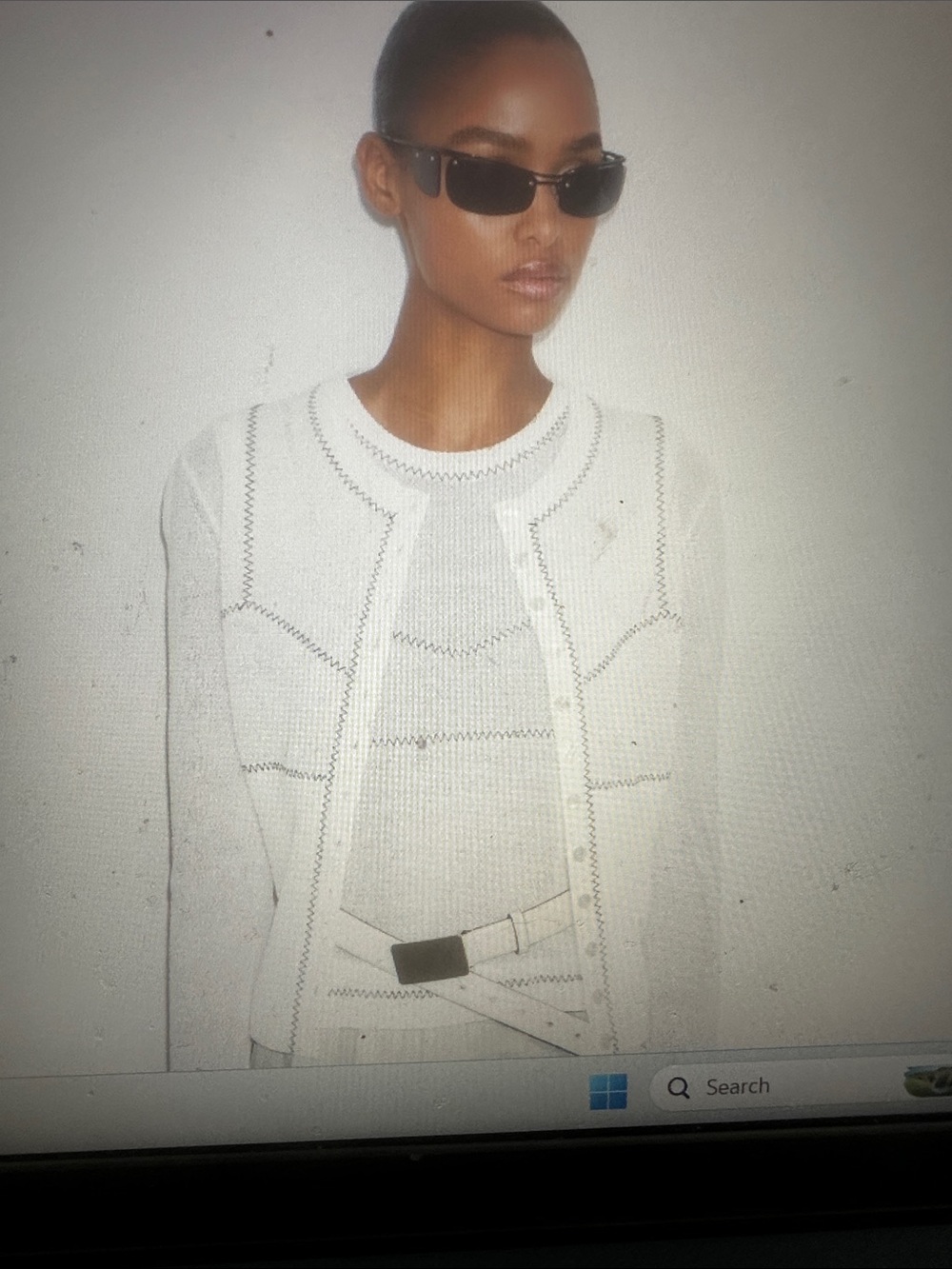Tory Burch, Cotton Island mesh cardigan, white with grey accent